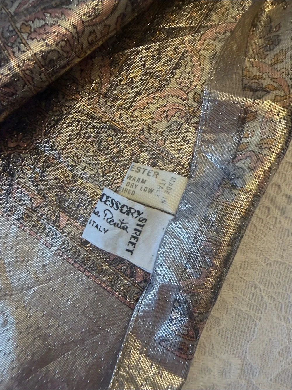 Vintage 80s Oscar de la Renta Metallic Paisley Scarf - Gold & Bronze